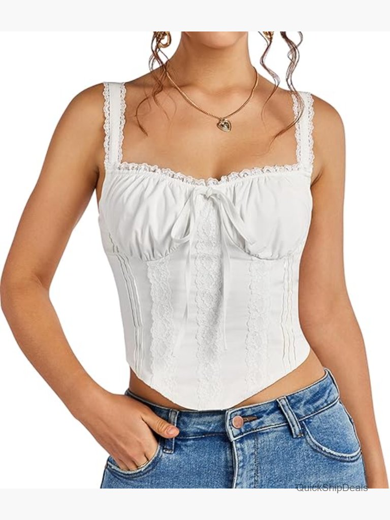 Lace Corset Top Square Neck Bustier Crop Tank Slim Fit